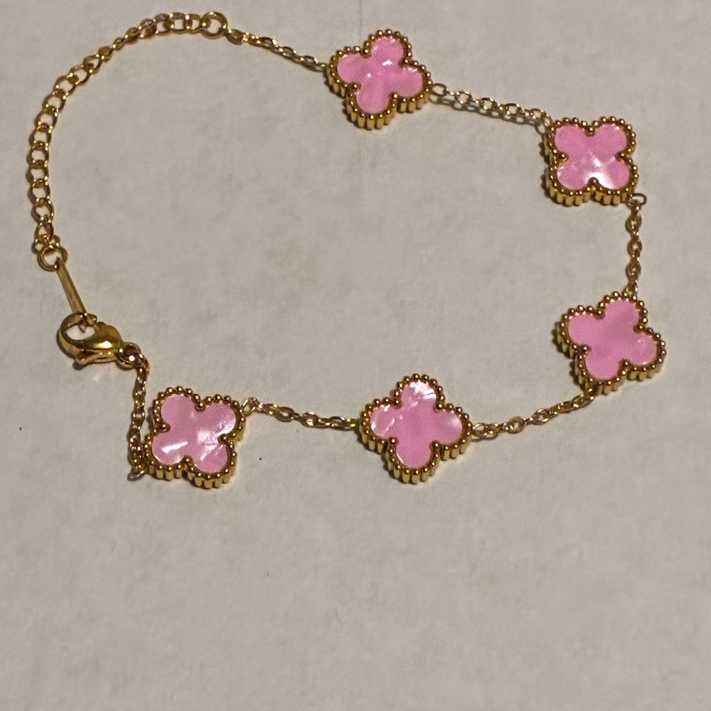 18k Over Stainless Steel Punk Clover bracelet with extender